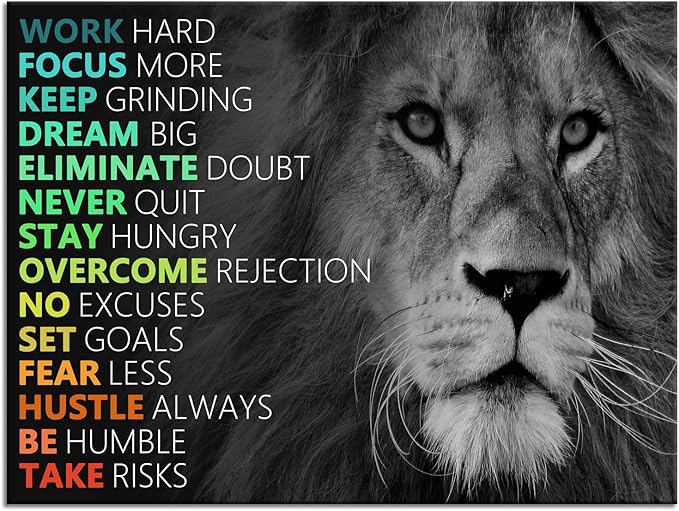 Motivational Lion Canvas Poster for Office Colorful Wall Art Painting Artwork Inspirational Picture Print Wall Decor for Home Living Room Bedroom Workplace Wooden Framed Ready to Hang [30''Wx 40''H]