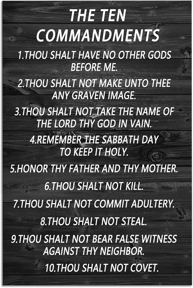 The Ten Commandments Inspirational Canvas Wall Art Motivational Pictures Christian Religion Poster Print Modern Inspiring Painting Framed Artwork for Office Living Room Wall Decor [24''Wx 36''H]