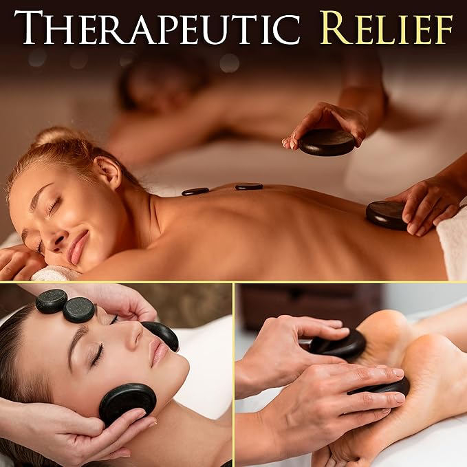 SereneLife Hot Stones Massage Kit with Warmer, Warm Round Basalt Stone Massaging Set with Portable Heater, 12 Large/Small Rocks, Digital Controller, For Professional and Home Spa Therapy
