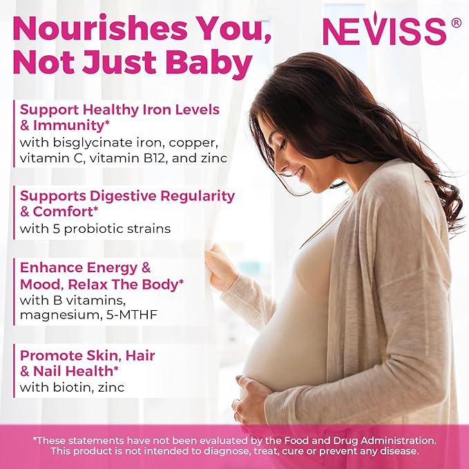 Prenatal Vitamins for Women Multivitamin Gummies w/ Methylfolate 1mg, Choline Omega-3(DHA+EPA) Iron, Postnatal Vitamins for Women Breastfeeding | Before,During & After Pregnancy,Sugar Free,Vegan,60Cts