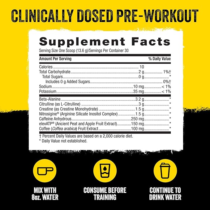 BEYOND RAW LIT Pre Workout Powder Supplement for Men and Women, Energy, Focus, Endurance, Pumps, Nitric Oxide Boost, 250mg Caffeine, Creatine, Beta Alanine, Watermelon, 30 Servings