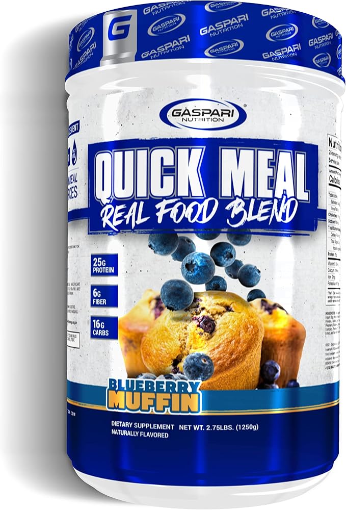 Gaspari Nutrition Quick Meal, Total Meal Replacement Protein Shake, Complete Protein from Beef Protein Isolate, Egg White Protein and Greek Yogurt Protein (2.75 lbs, Blueberry Muffin)