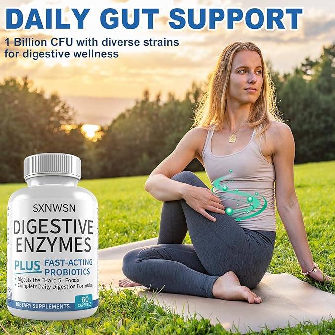 Digestive Enzymes with Probiotics & Prebiotics – Supports Gut Health & Nutrient Absorption – Promotes with Digestion – Plant-Based, 60 Capsules