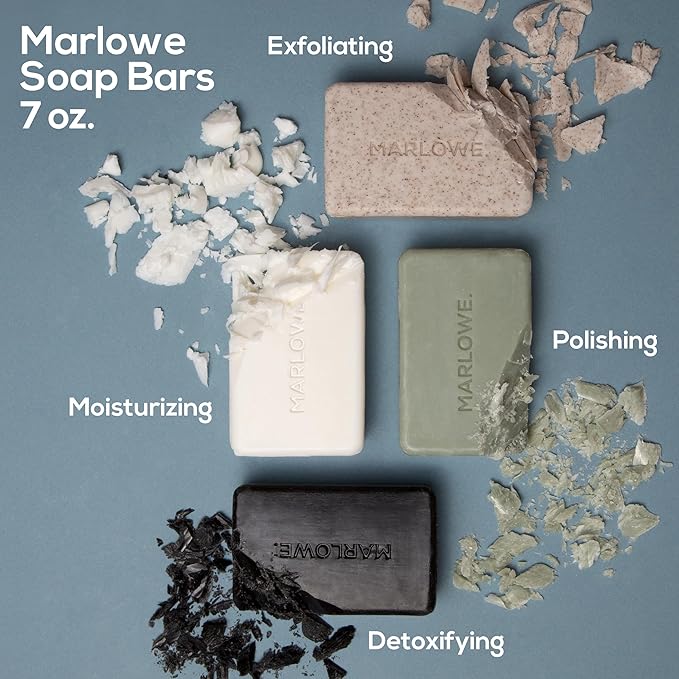 MARLOWE. No. 102 Body Scrub Soap 7 oz (12 Bars), Santal, Exfoliating Soap Bar with Shea Butter, Olive Oil & Green Tea Extracts, Cleanses, Smooths & Revitalizes Skin, Warm Amber, Spice & Citron Scent
