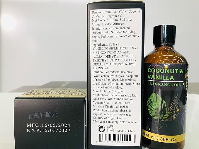 100ML/3.38FL.OZ Coconut & Vanilla Fragrance Oils with Glass Dropper, Essential Oils for Diffusers for Home, Long Lasting Scented Oils for Diffusers Soap Candle Making