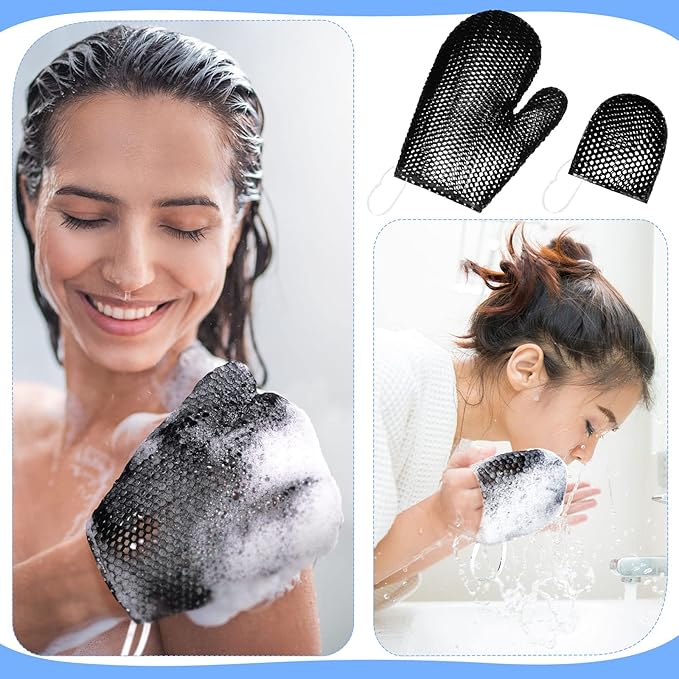 Vesici 2 Pcs Honeycomb Exfoliating Glove Set Exfoliating Bath Mitt Honeycomb Face and Body Scrubber Shower Mitt Sponges for Cleaning Body Shower Face Skin Beauty Spa(Black)