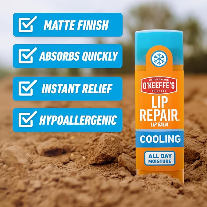 O'Keeffe's Lip Repair Lip Balm With Cooling Relief for Dry, Cracked Lips - Stick (Twin Pack) - Moisturizer for Extremely Cracked, Dry Lips