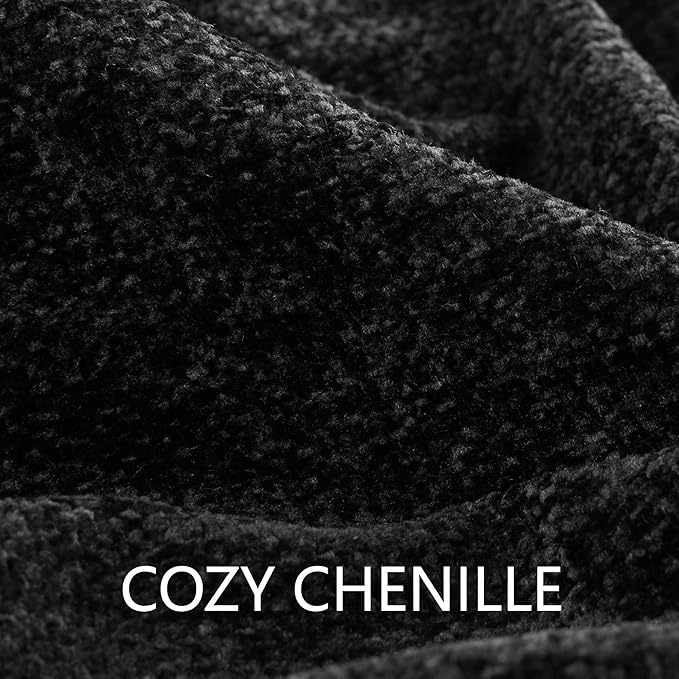 Chenille Throw Blanket for Couch 60"X 80" Twin, Soft Cozy Throws with Fringe Tassel for Bed Sofa Chair Cover, Lightweight Knitted Decorative Boho Blankets for Living Room, Black