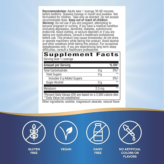 Nature's Way Melatonin Lozenge, Sleep Support*, 2.5 mg, 100 Vegan Lozenges