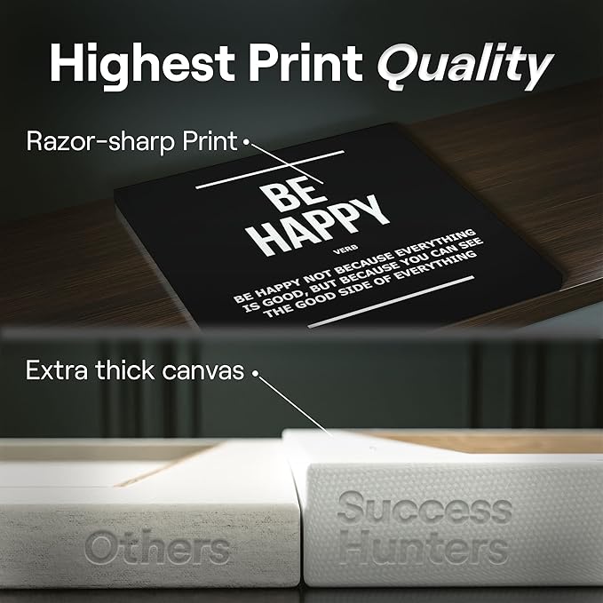 6X Motivational canvas, wall art for bedroom and office, inspirational black and white canvas poster, motivational poster set, decor bundle for home, wall pictures for living room (6x - 8 x 8 in)