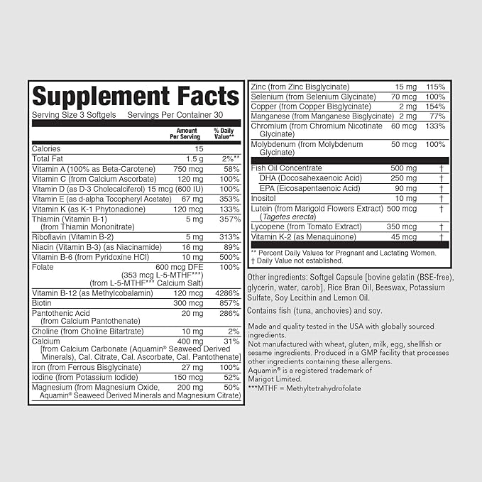 PureFormulas Prenatal with DHA Multi Vitamin & Mineral - 90 Softgels