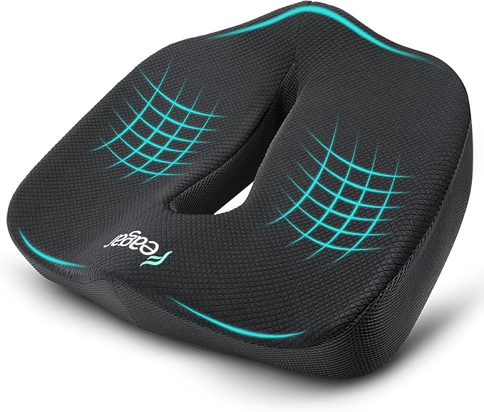 Feagar X Large Memory Foam Seat Cushions for Office Chairs Desk, Chair Cushion Tailbone Pain Relief Extra Dense Hip Sciatica Car Seat Cushion for Long Sitting Black