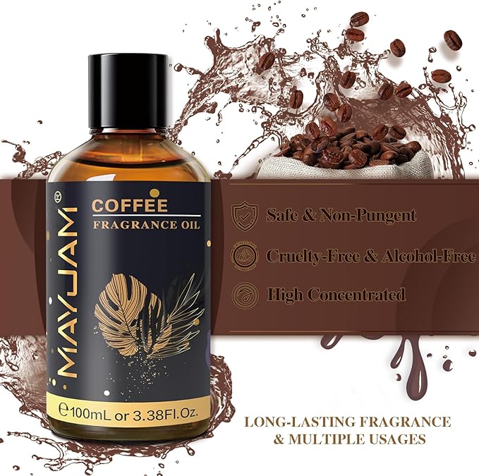 100ML/3.38FL.OZ Coffee Fragrance Oils with Glass Dropper, Essential Oils for Diffusers for Home, Long Lasting Scented Oils for Diffusers Soap Candle Making