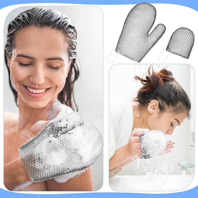 Vesici 2 Pcs Honeycomb Exfoliating Glove Set Exfoliating Bath Mitt Honeycomb Face and Body Scrubber Shower Mitt Sponges for Cleaning Body Shower Face Skin Beauty Spa(Gray)