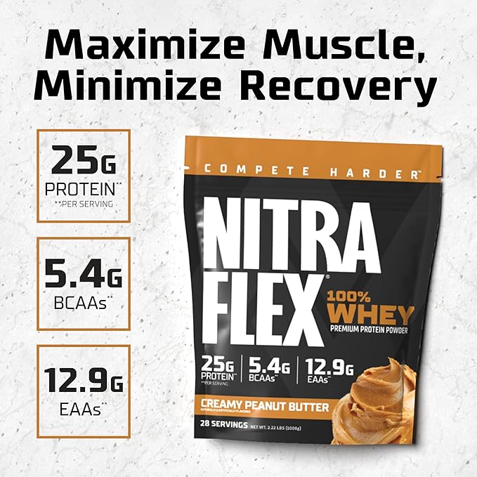 GAT SPORT Nitraflex Vanilla Whey Protein, Loaded BCAA's, EAA's, for Men and Women's Reocvery, 2 lbs.