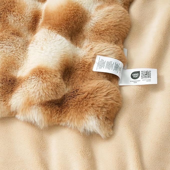 Amélie Home Faux Fur Throw Blanket for Couch, Fuzzy Soft Plush Thick Bubble Blanket for Sofa Bedroom Living Room, 50"x60" Inches, Tie-dye Kahki