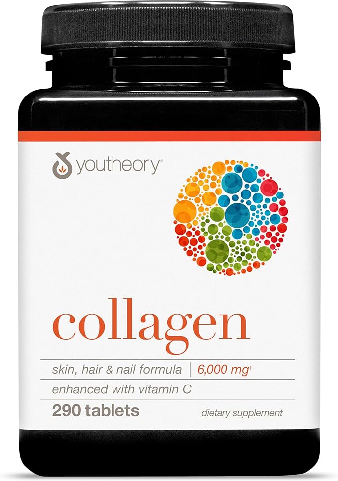 Youtheory Advanced Collagen - 6,000 mg Collagen with Vitamin C - for Hair, Skin & Nails* - Supplements for Women & Men - 290 Tablets (45-Day Supply)