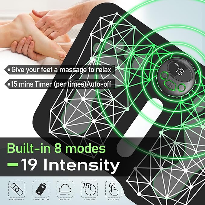 EMS Foot Massager Mat Back Massager for Neuropathy Pain Relief Electric Legs Feet Stimulator Machine Acupressure Pad with Remote Control