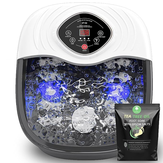 closewave Foot Spa Bath Massager with Heat, Shiatsu Rollers, UV & Ozone Bubbles - Includes Tea Tree Oil Epsom Salt, Relieves Stress and Foot Pain - Home Pedicure Soak Tub Gift for Women/Men, Mom/Dad