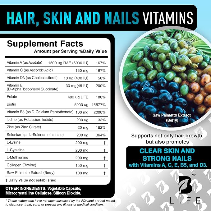 Men’s Hair Supplement – 60 Capsules – Biotin for Hair Growth Men – Hair Vitamins for Hair Loss for Men – Hair Supplements for Hair Growth with Collagen, Zinc, Selenium, Vitamins A,C,D,E – 30 Servings