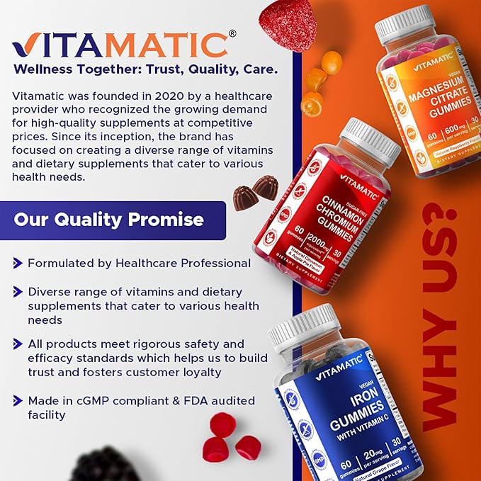 Vitamatic Hydrolyzed Collagen Gummies with Vitamin C, Zinc and Biotin, 200 mg - Healthy Skin Support - 60 Gummies