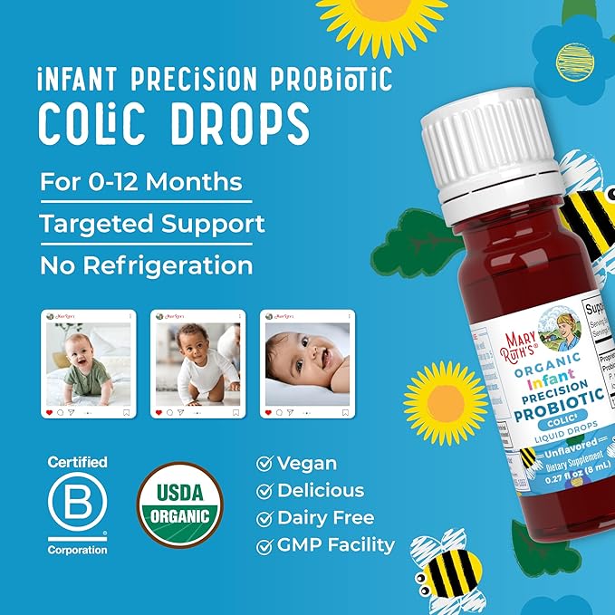 MaryRuth Organics Baby Probiotic Drops | Liquid Precision Probiotics for Digestive Health | Colic Calm | Occasional Colic Baby Relief | USDA Organic | Vegan | Baby Essentials| 30 Servings