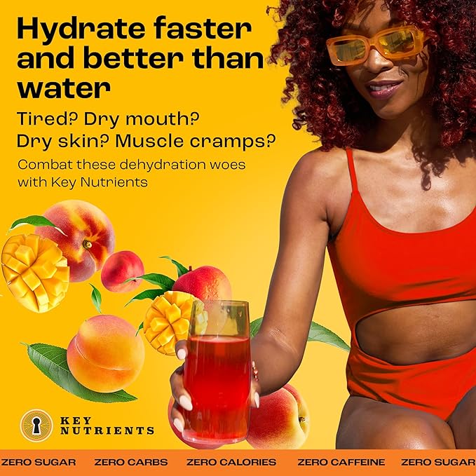 KEY NUTRIENTS Electrolytes Powder Packets - Tropical Peach Mango 20 Pack Hydration Packets - Travel Hydration Powder - No Sugar, No Calories, Gluten Free - Made in USA - Peach Mango