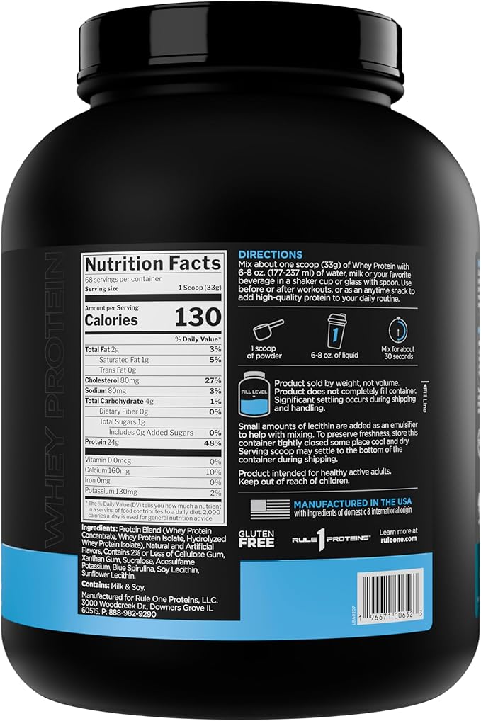 Rule 1 Whey Protein – 24g Fast-Acting Protein from All-Whey Sources with Naturally Occurring EAAs & BCAAs for Workout Recovery or Anytime Use (5 Pounds*, Birthday Cake)