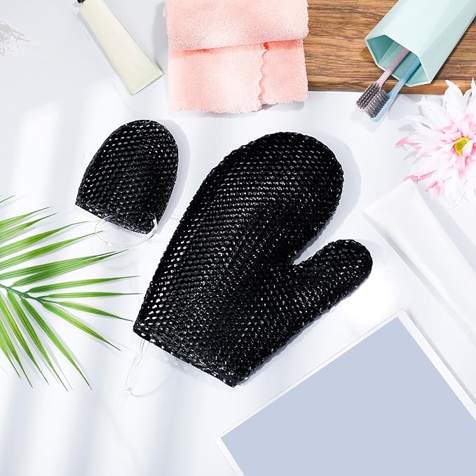 Vesici 2 Pcs Honeycomb Exfoliating Glove Set Exfoliating Bath Mitt Honeycomb Face and Body Scrubber Shower Mitt Sponges for Cleaning Body Shower Face Skin Beauty Spa(Black)