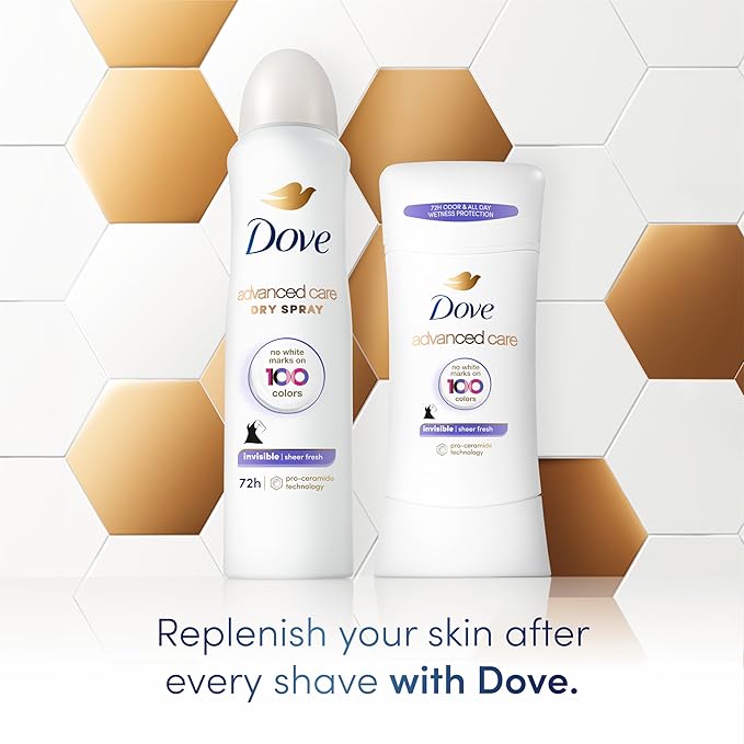 Dove Advanced Care Invisible Dry Spray Antiperspirant Deodorant No White Marks on 100 Colors Sheer Fresh 48-Hour Sweat and Odor Protecting Deodorant for Women 3.8 oz, Pack of 12