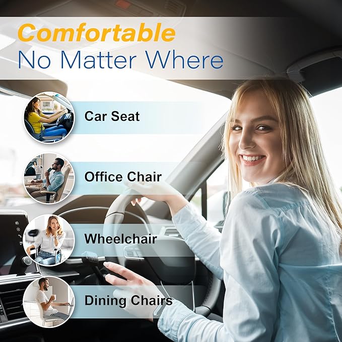 Car Seat Cushion, Ergonomic Memory Foam Car Cushion for Sciatica Pain Relief, Larger Driving Seat Pillow for Short Drivers on Long Drives - Butt Pillow for Truck, Office, Wheelchair - Large Black