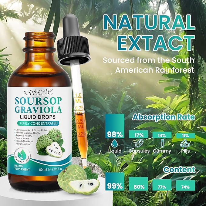 Soursop Bitters Liquid, Soursop Graviola Liquid Drops Natural Multivitamin Soursop Leaf Extract Drops Soursop Oil for Men & Women