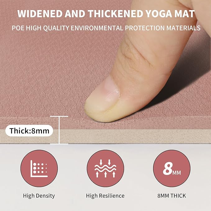 8mm Large Yoga Mat (6'x 4') - Extra Long and Wide 72 x 48 x 0.32 inches, Non-Slip POE Fitness Mat, Eco-Friendly, Thick Wide Exercise Mat for Home Workouts,Ideal for Yoga and Pilates.