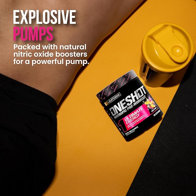 Oneshot Pre Workout Powder for Men and Women - BCAAS Amino Acids Supplement Powder, 200mg Caffeine, Beta Alanine Powder, Citrulline Malate Preworkout Powder - Fruit Punch - 30 Servings