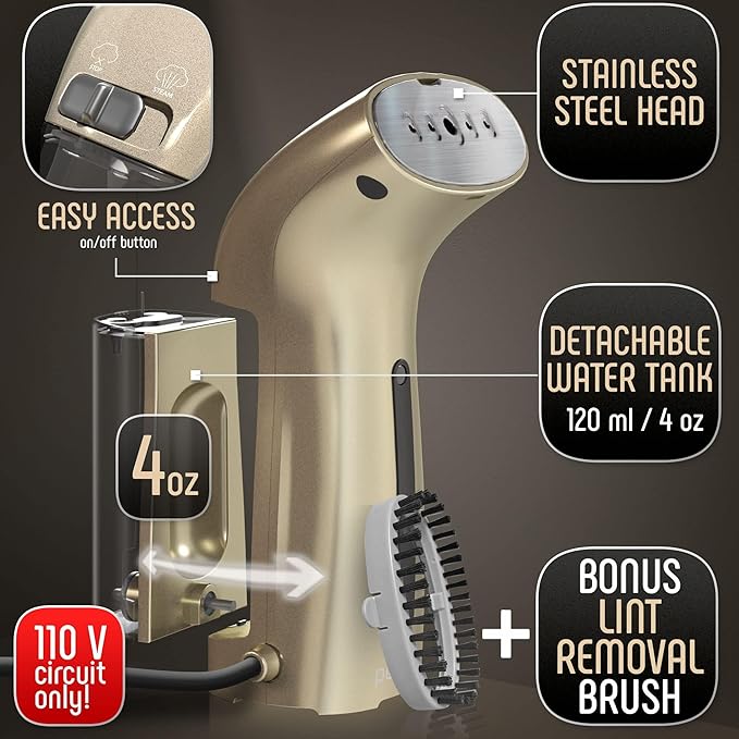Travel Size Compact Travel Garment Steamer for Clothes to Go and Home Safe for Any Fabrics - Portable Handheld Steamer Powerful Steam Generator Iron for Clothes Best for Travel, 110V