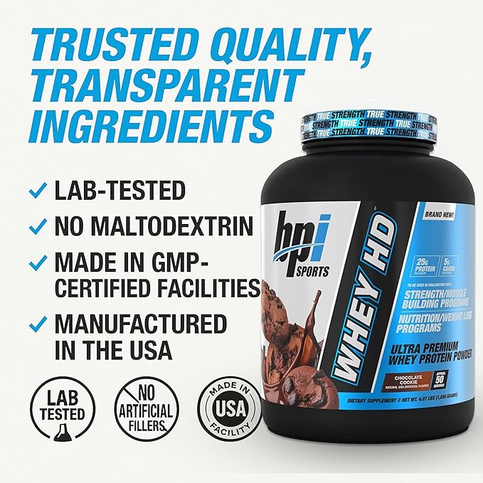 BPI Sports Whey HD Ultra Premium Protein Powder Isolate | Workout Whey Protein Powder For Men & Women for Muscle Gain | Milk Protein Concentrates | Chocolate Cookie/ Vanilla Caramel, 4.07 Pound