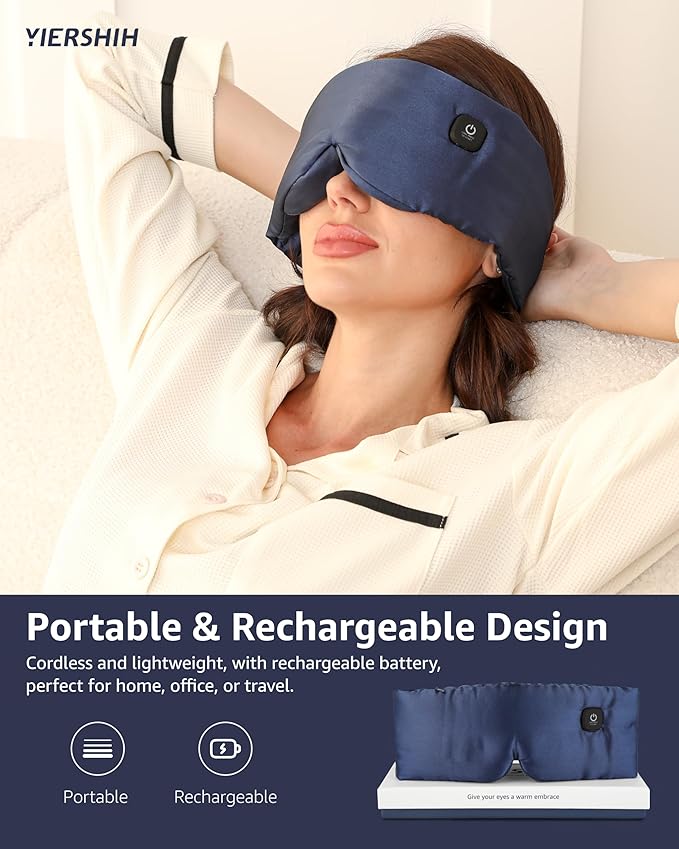 Silk Cordless Heated Eye Mask, Compress Heating Pad for Dry Eye Stye Eye Strain, Soothing and Relaxing Warm Compress for Sleep and Tension Relief