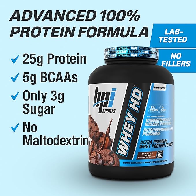 BPI Sports Whey HD Ultra Premium Protein Powder Isolate | Workout Whey Protein Powder For Men & Women for Muscle Gain | Milk Protein Concentrates | Chocolate Cookie/ Vanilla Caramel, 4.07 Pound