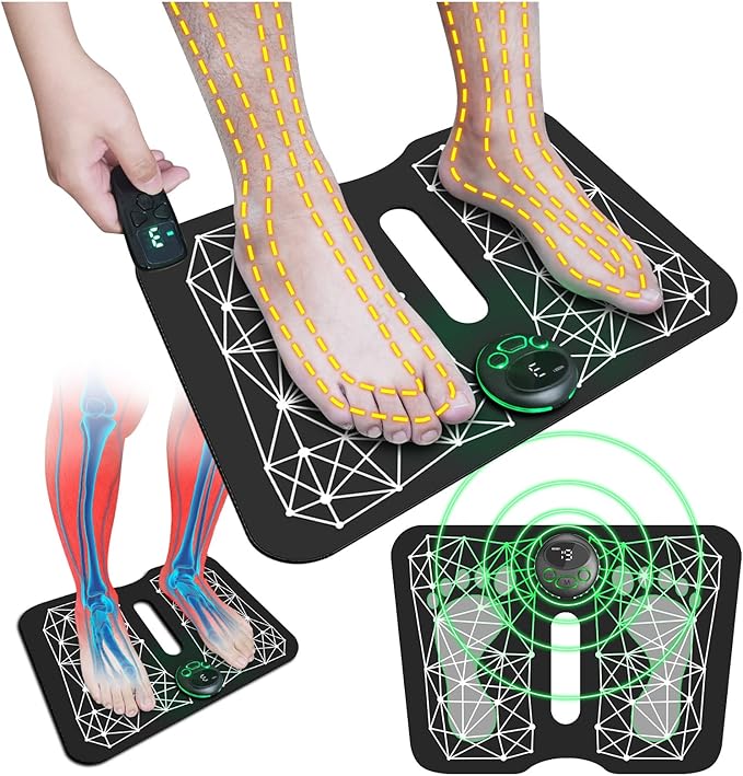 EMS Foot Massager Mat Back Massager for Neuropathy Pain Relief Electric Legs Feet Stimulator Machine Acupressure Pad with Remote Control