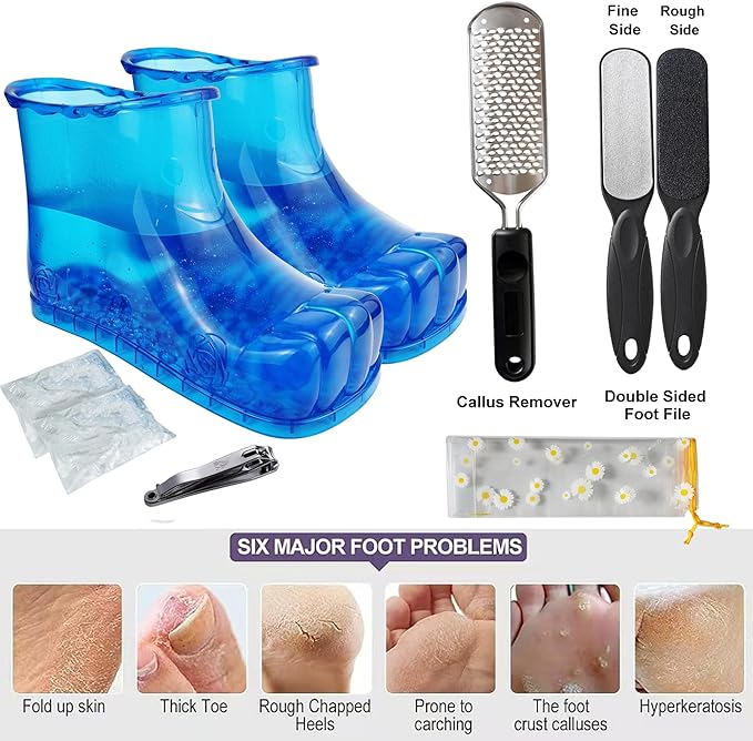 Foot Bath Soak Tub Shoes of Water Saving, A Pair of Portable Spa Soak for Foot Care, Milk Bath Wash, Foot Massager Spa for Women and Men, Water Saving Toenail Soaking Bowl(Large, Blue,2PCS)