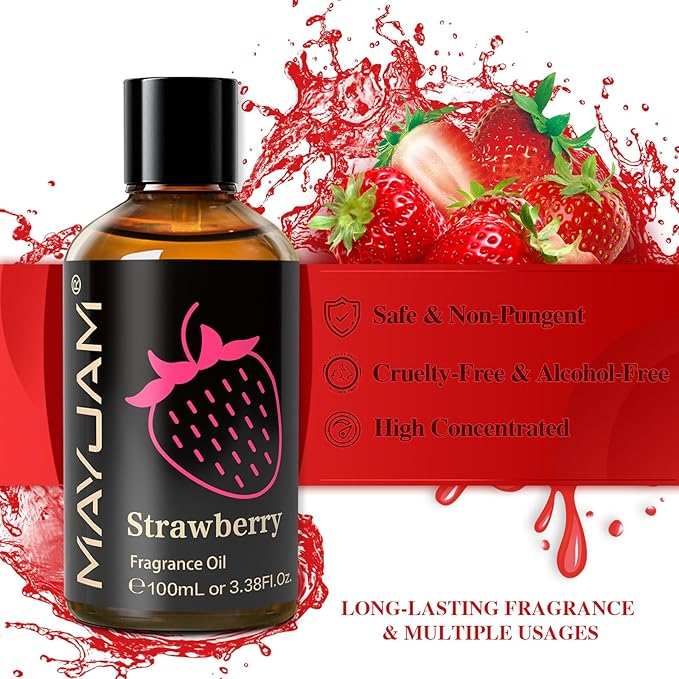 100ML/3.38FL.OZ Strawberry Fragrance Oils with Glass Dropper, Essential Oils for Diffusers for Home, Long Lasting Scented Oils for Diffusers Soap Candle Making