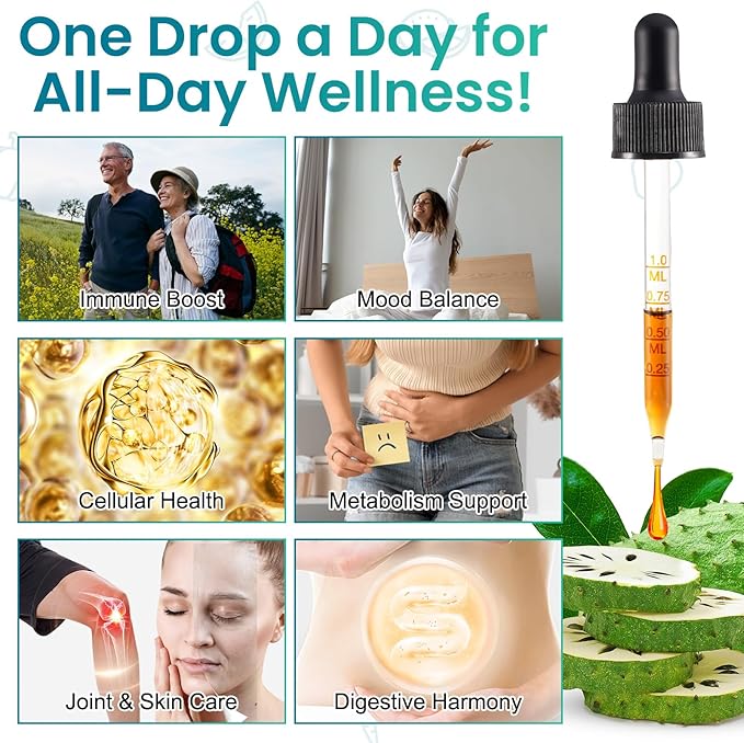 Soursop Bitters Liquid, Soursop Graviola Liquid Drops Natural Multivitamin Soursop Leaf Extract Drops Soursop Oil for Men & Women