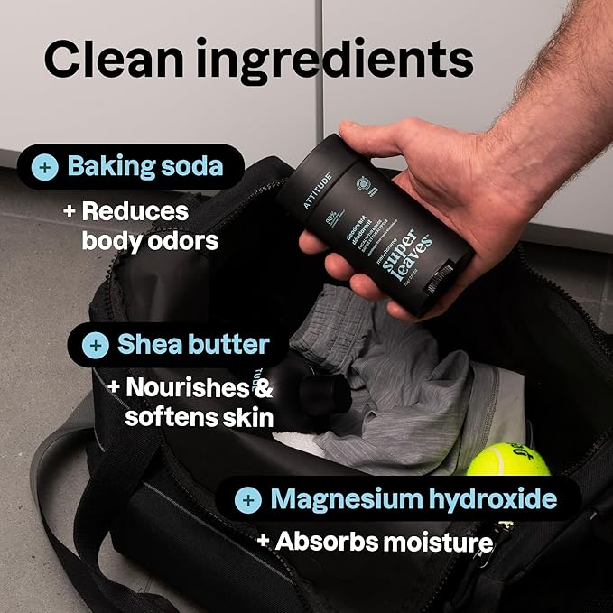 ATTITUDE Aluminum-Free Deodorant for Men, 95% Natural Origin Ingredients, EWG Verified, Plant Based Odor Control, With Baking Soda, Eucalyptus & Sage, 2.64 Oz