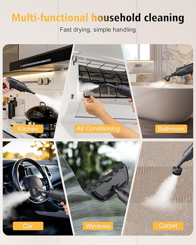 1600MLHandheld Steam Cleaner,2500W Portable Steam Cleaner 3-Speed Adjustable Handle,High-Temperature steamer for Car,Home kitchens,Camping