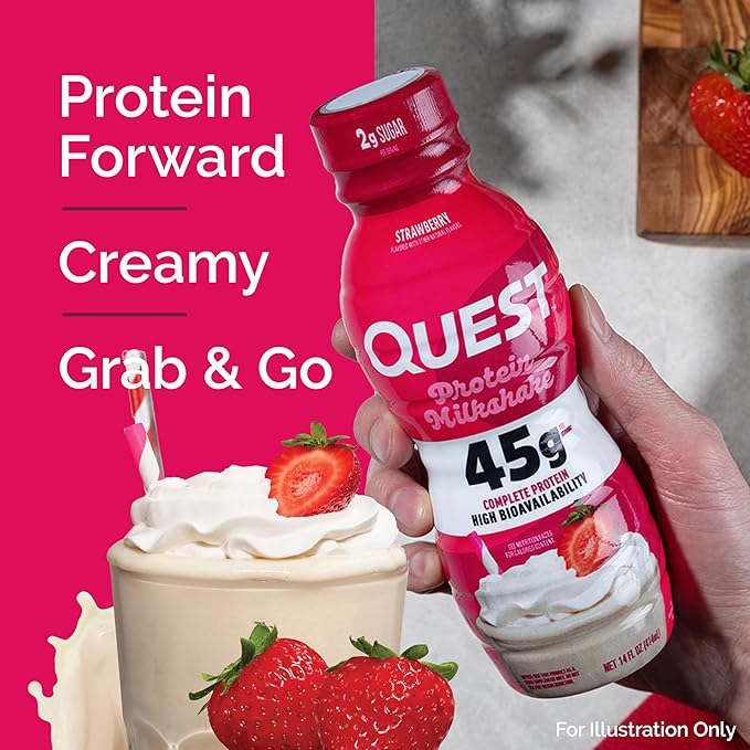 Quest Nutrition Strawberry Protein Shake, 45g Protein, 2g Sugar, 4g Net Carbs, Ready to Drink, Gluten Free, 12 Count