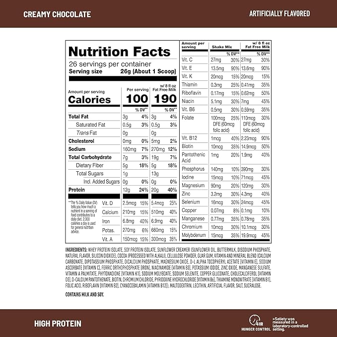 SlimFast High Protein Meal Replacement Powder, Advanced Nutrition Smoothie Mix with Vitamin and Mineral Blend, Gluten Free, Creamy Milk Chocolate, 26 Servings