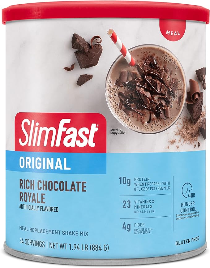 SlimFast Original Meal Replacement Powder, Rich Chocolate Royale, Weight Loss Shake Mix, 10g of Protein, 34 Servings (Packaging May Vary)