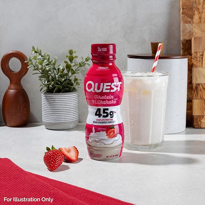 Quest Nutrition Strawberry Protein Shake, 45g Protein, 2g Sugar, 4g Net Carbs, Ready to Drink, Gluten Free, 12 Count