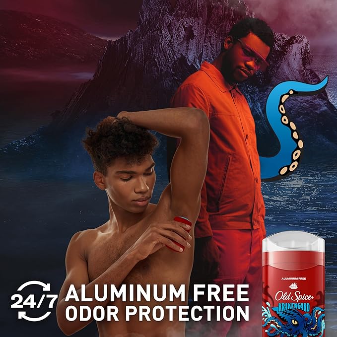Old Spice Aluminum Free Deodorant for Men, 24/7 Odor Protection, 24/7 Freshness & Lasting Scent, Krakengard Scent, 3.0 oz (Pack of 3)
