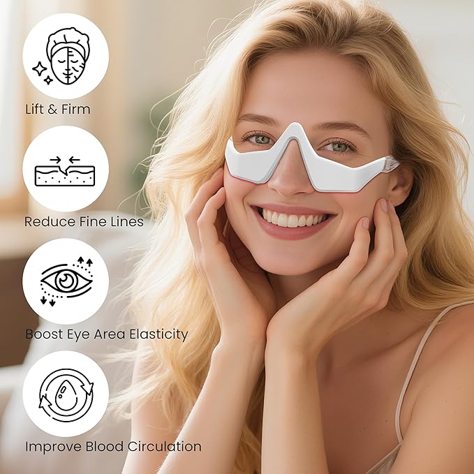 Under Eye Red Light Therapy Device, Red Light Therapy Glasses for Eyes Light-Weight Eye Massager for Reducing Dark Circles and Puffiness, Smoothing Fine Lines